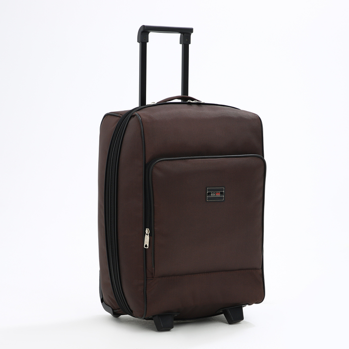 Чемодан малый 52 л (S), «Фабрика КАРТЕКС», отдел на молнии, с расширением, наружный карман, 2 колеса, цвет коричневый Чемодан малый 52 л (S), «Фабрика КАРТЕКС», отдел на молнии, с расширением, наружный карман, 2 колеса, цвет коричневый
