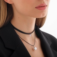 Чокер &laquo;Две нити&raquo; большая бусина, цвет белый в чёрном, L=39