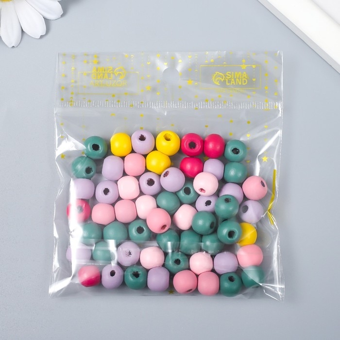 Набор бусин для творчества дерево "Шарики цветные" набор 20 гр 1х0,9 см