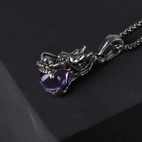 Кулон-амулет &laquo;Помпеи&raquo; дракон, цвет сиреневый в чернёном серебре, 70 см