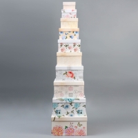 Набор коробок 10 в 1, упаковка подарочная, &laquo;Шебби&raquo;, 10.2 х 10.2 х 6‒28.2 х 28.2 х 15 см