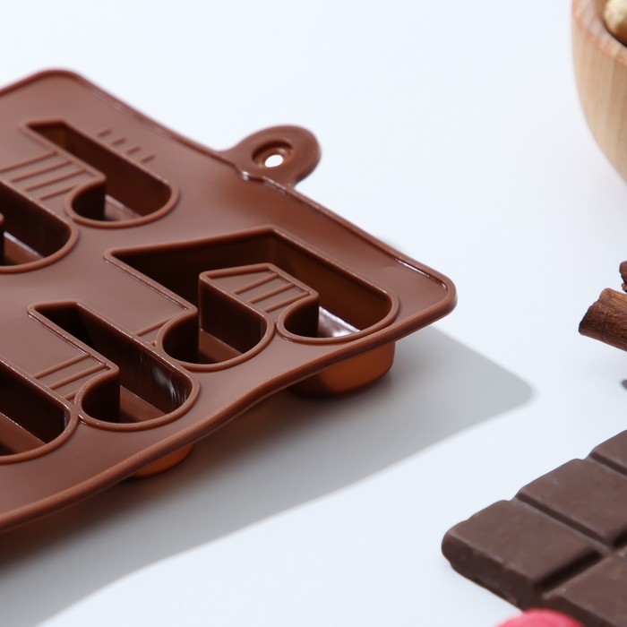 Форма для шоколада Доляна &laquo;Ноты&raquo;, силикон, 19,5&times;12&times;1 см, 15 ячеек (4,2&times;2,2 см), цвет коричневый