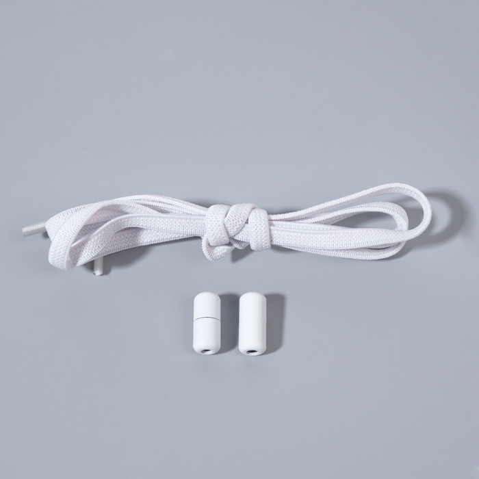 Шнурки для обуви, пара, плоские, с фиксатором, эластичные, 6 мм, 100 см, цвет белый
