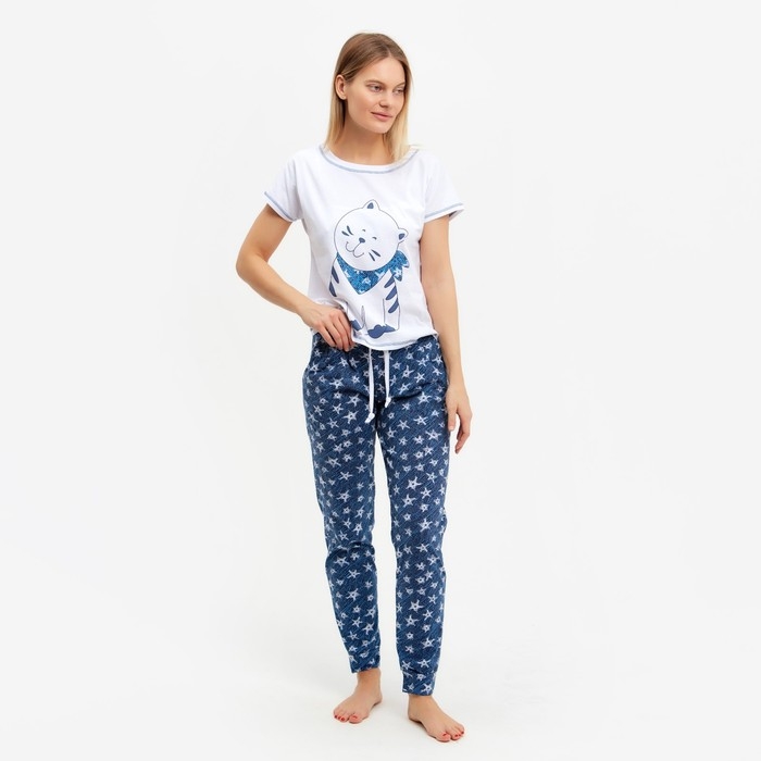 Комплект женский (футболка, брюки) Матроскин, цвет белый, размер 44