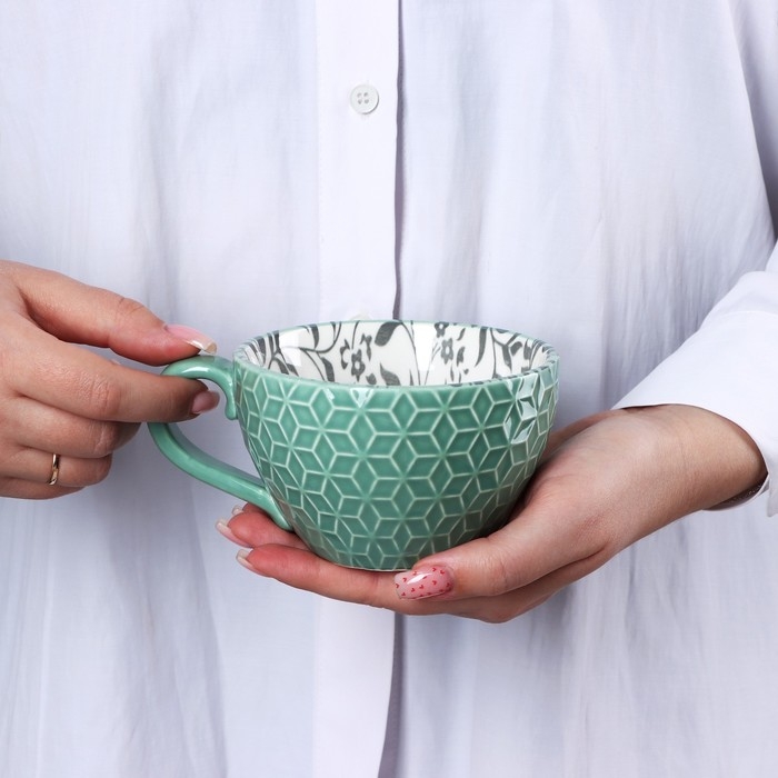 Кружка керамическая &laquo;Листья&raquo;, 290 мл, цвет зелёный