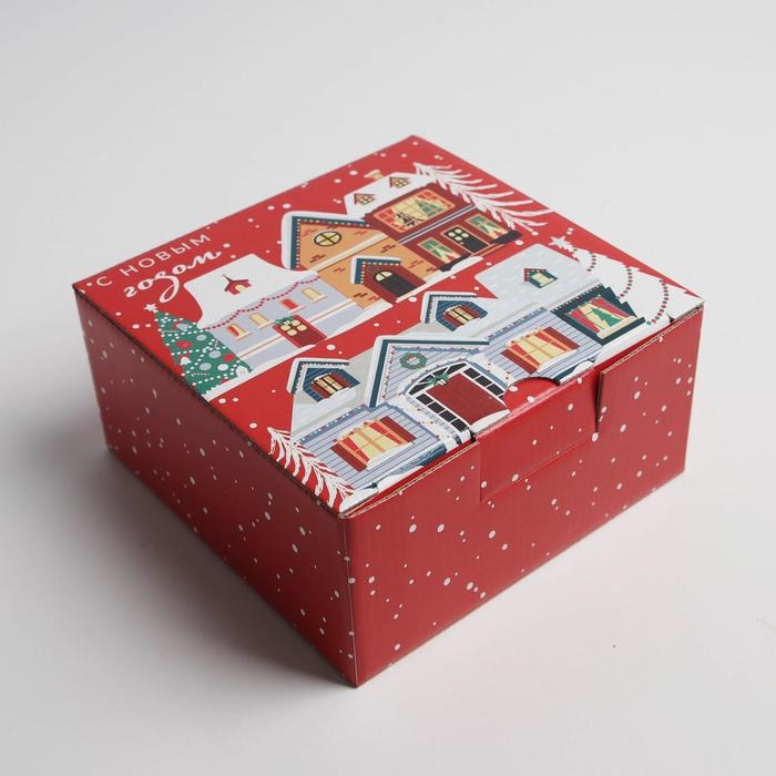 Коробка подарочная новогодняя складная &laquo;Зимний город&raquo;, 15 х 15 х 7 см, Новый год