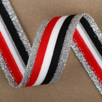 Тесьма трикотажная лампас 25 мм, 9,1 ± 0,5 м, цвет серебряный/красный/белый/чёрный Тесьма трикотажная лампас 25 мм, 9,1 ± 0,5 м, цвет серебряный/красный/белый/чёрный