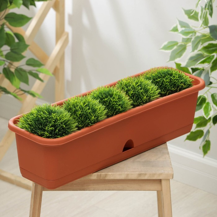 Ящик балконный с поддоном, 60 см, цвет терракотовый Ящик балконный с поддоном, 60 см, цвет терракотовый
