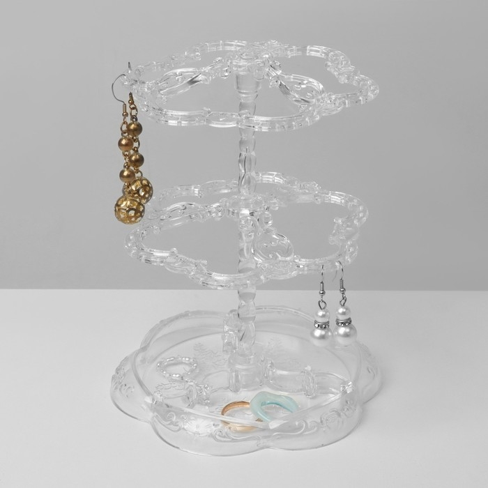 Подставка под серьги &laquo;Лепестки&raquo; 14,5&times;14,5&times;17 см, 2 яруса, цвет прозрачный