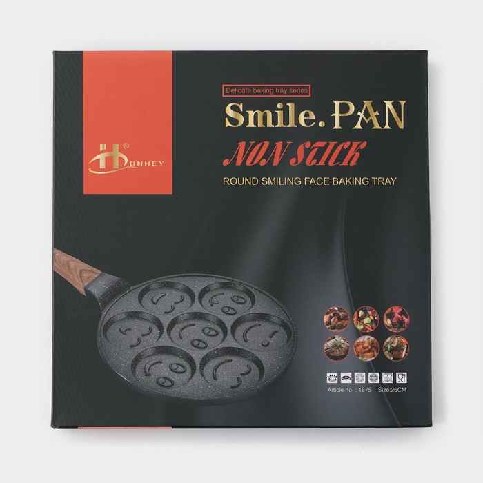 Сковорода-оладница литая Доляна &laquo;Смайлы&raquo;, d=26 см, ручка soft-touch, цвет чёрный