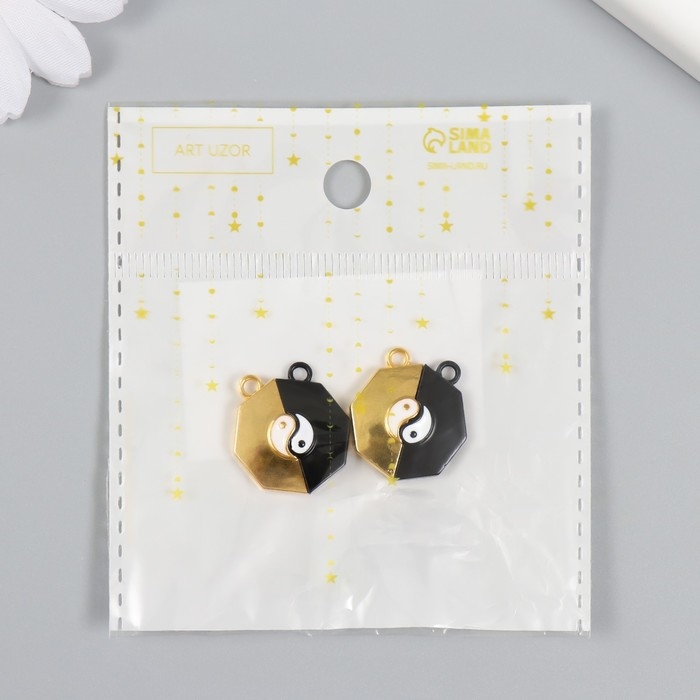 Замок магнитный металл "Инь-ян" чёрный и золотой 2х2,2х0,5 см (набор 2 половинки)