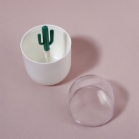 Органайзер для ватных палочек &laquo;КАКТУС&raquo;, с крышкой, d = 7 &times; 11 см, цвет белый/прозрачный