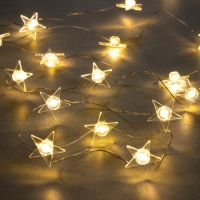 Гирлянда «Нить» 2 м роса с насадками «Звезда», IP20, серебристая нить, 20 LED, свечение тёплое белое, 2 режима, ААх2 Гирлянда «Нить» 2 м роса с насадками «Звезда», IP20, серебристая нить, 20 LED, свечение тёплое белое, 2 режима, ААх2