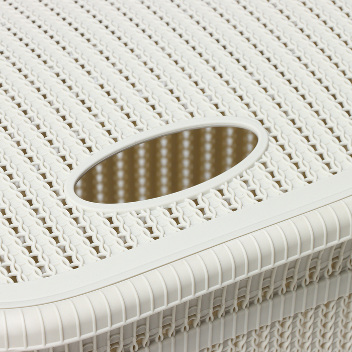 Корзина бельевая с крышкой &laquo;Вязание&raquo;, 55 л, 45&times;36&times;57 см, цвет белый ротанг