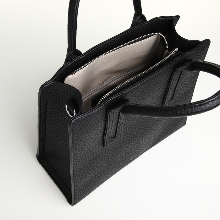 Сумка женская на молнии, TEXTURA, средний размер, цвет чёрный