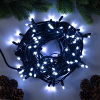 Гирлянда &laquo;Нить&raquo; 10 м, IP65, УМС, тёмная каучуковая нить, 100 LED, свечение белое, мерцание, 220 В