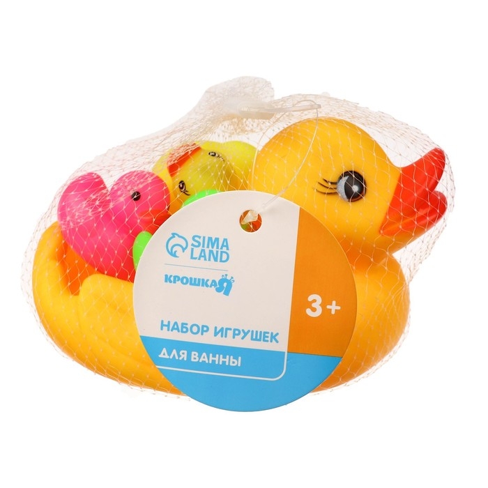 Набор резиновых игрушек для ванны &laquo;Мыльница: Цветные уточки&raquo;, 13,5 см, с пищалкой, 4 шт, Крошка Я