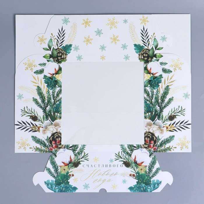 Коробка складная на 9 капкейков с окном &laquo;Счастливого Нового года&raquo;, 25 х 25 х 10 см, Новый год