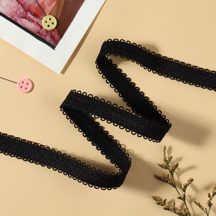 Резинка для бретелей, ажурная, 15 мм, 10 &plusmn; 0,5 м, цвет чёрный
