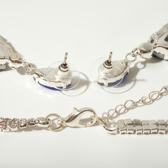 Набор 2 предмета: серьги, колье &laquo;Цветение&raquo;, цвет бело-синий в серебре, 40 см