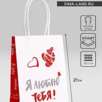 Пакет подарочный крафт &laquo;Люблю!&raquo; 21 &times; 15 &times; 8 см