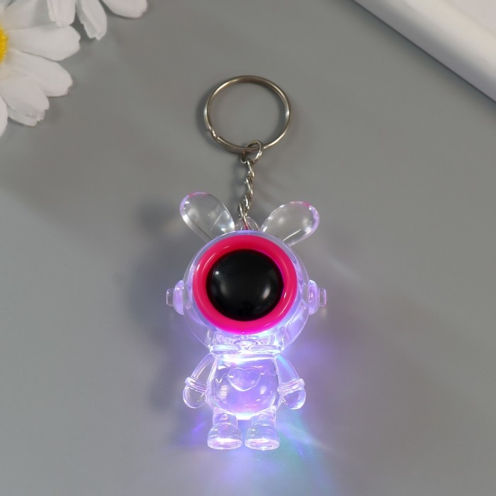 Фонарик свет на кольце"Зайчик-космонавт" розовый, мигает LR41х3 шт 2х4х7 см