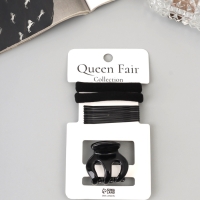 Набор для волос &laquo;Вивьен&raquo;, 2 резинки 5.5 см, 8 невидимок 5.5 см, краб 3 см, зубья, чёрный