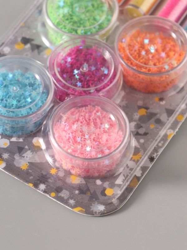 Глиттер "Пудра и звёзды" неон набор 5х6 гр и 5х5 гр 21,4х9,3 см
