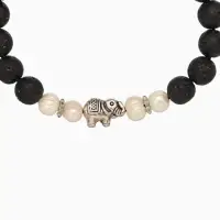 Браслет "Слоник" жемчуг, лава, длина 18 см