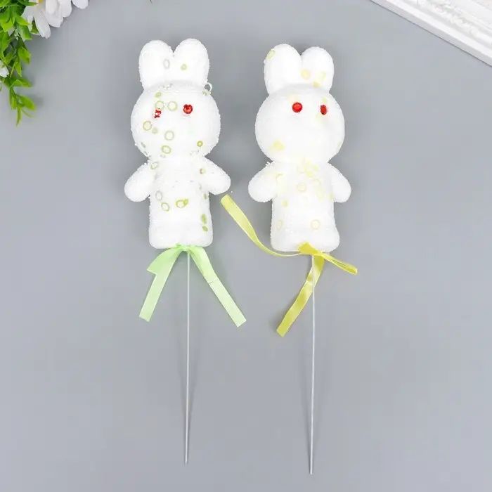 Набор топперов для украшения &laquo;Зайчата: посыпка, кружочки&raquo;, 2 шт., жёлтый, зелёный, 12 см