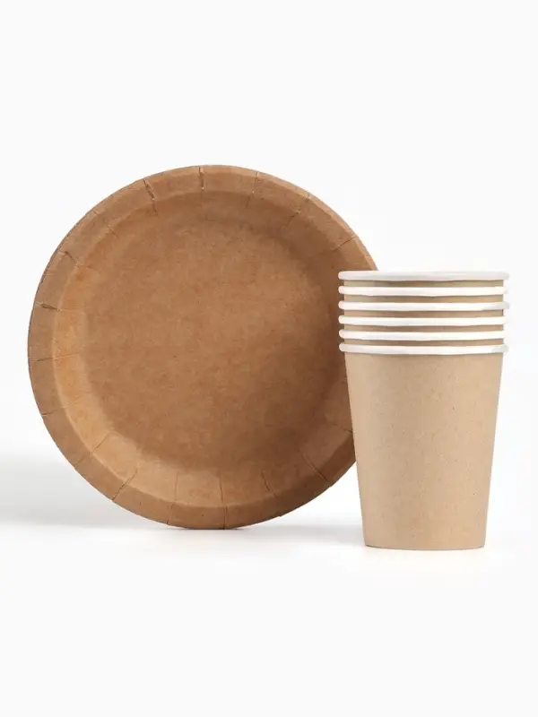 Набор посуды одноразовый &laquo;КРАФТ&raquo;: 6 стаканов, 6 тарелок