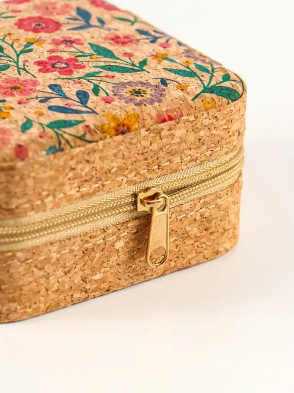 Шкатулка кожзам для украшений "Цветочная" пробка 10х10х5 см