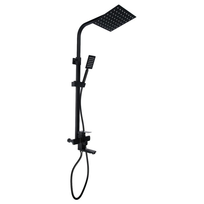 Душевая система ZEIN Z1006, смеситель, тропическая и ручная лейка, стойка, черный Душевая система ZEIN Z1006, смеситель, тропическая и ручная лейка, стойка, черный