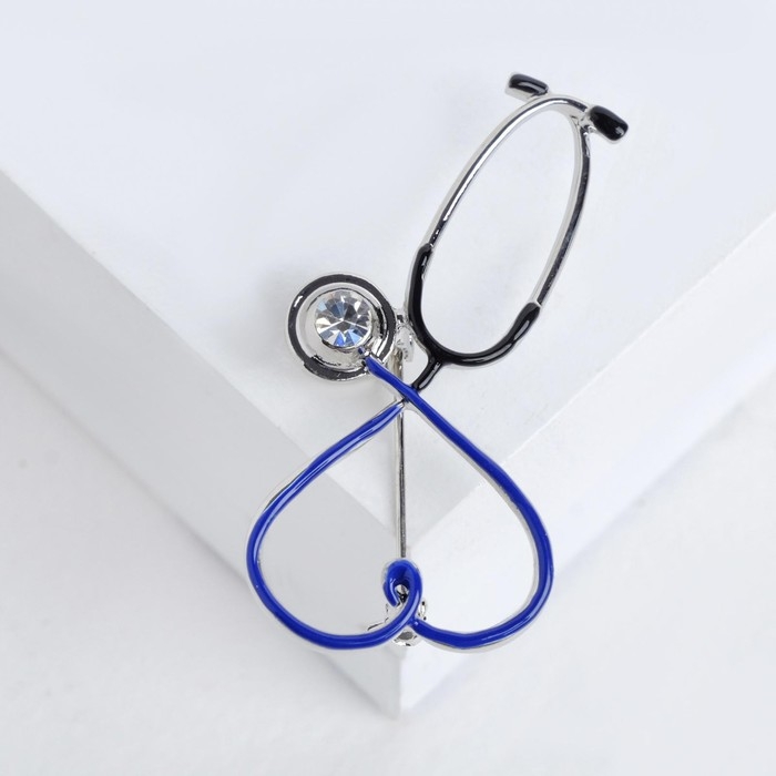 Брошь &laquo;Стетоскоп&raquo; сердце, цвет синий в серебре