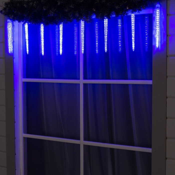 Гирлянда &laquo;Сосульки рифленые&raquo; 2.5 &times; 0.3 м, IP65, прозрачная нить, 192 LED, свечение синее с эффектом стекания, 12 В
