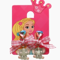 Серьги-клипсы детские "Выбражулька" Слон с бантом клетка и кристалом сердце, цветные Серьги-клипсы детские "Выбражулька" Слон с бантом клетка и кристалом сердце, цветные