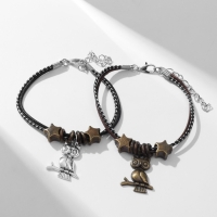 Браслеты &laquo;Неразлучники&raquo; совы на веточке, цвет чёрно-коричневый, L=19 см