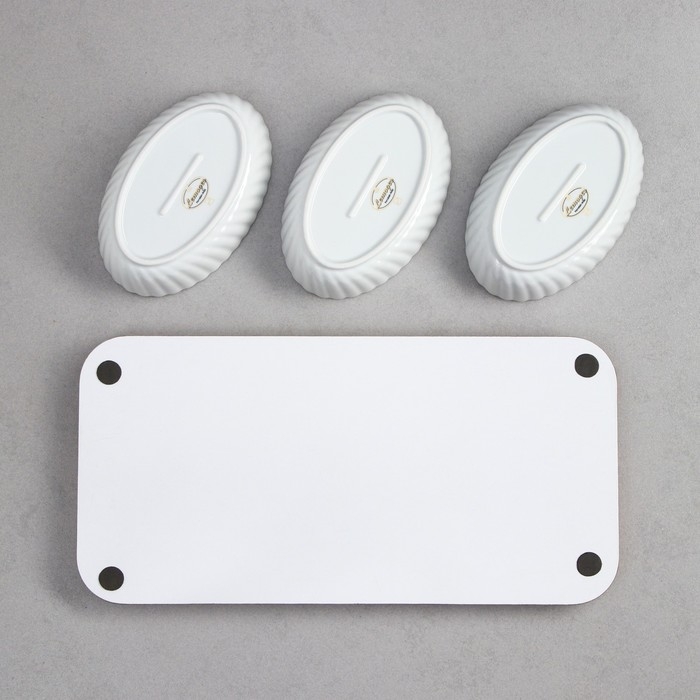 Менажница &laquo;Кармен&raquo;, 3 шт: 250 мл, овальная, деревянное основание, фарфор, Иран