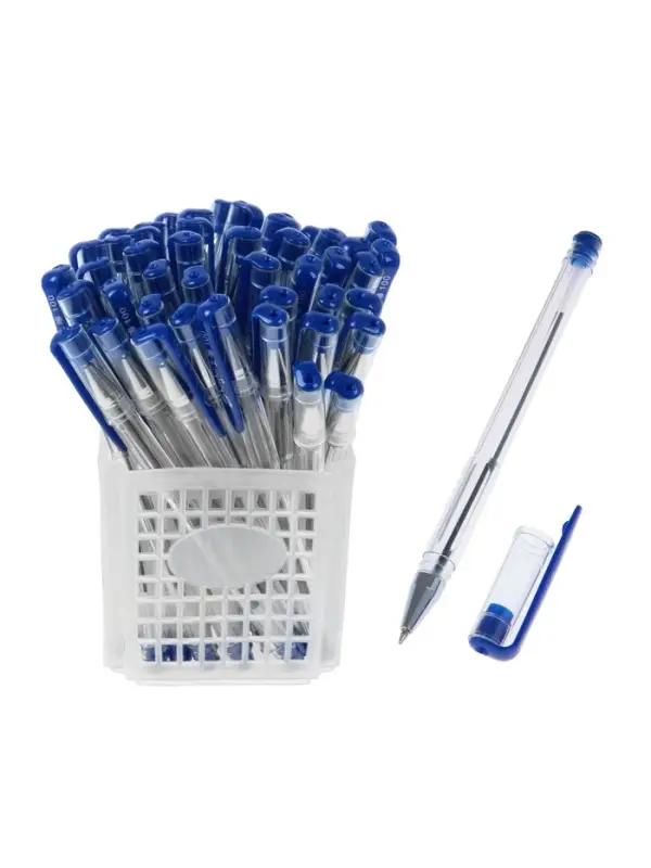 Ручка шариковая А-100, синий стержень, узел 0.5 мм, прозрачный корпус