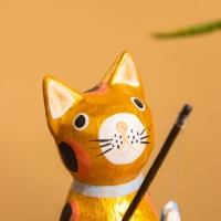 Сувенир &laquo;Кот рыбак&raquo;, 3&times;6&times;7 см, дерево, золотой