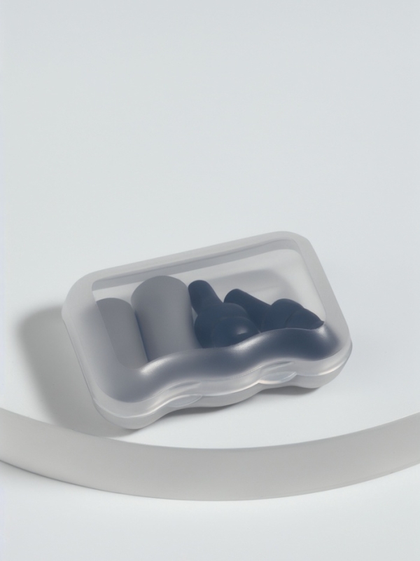 Беруши, 3&times;1.3 см, в футляре, набор - 2 пары, силиконовые, чёрный/серый