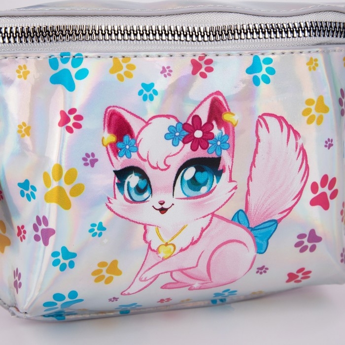 Сумка детская поясная &laquo;Котёнок&raquo; на молнии, серебристая