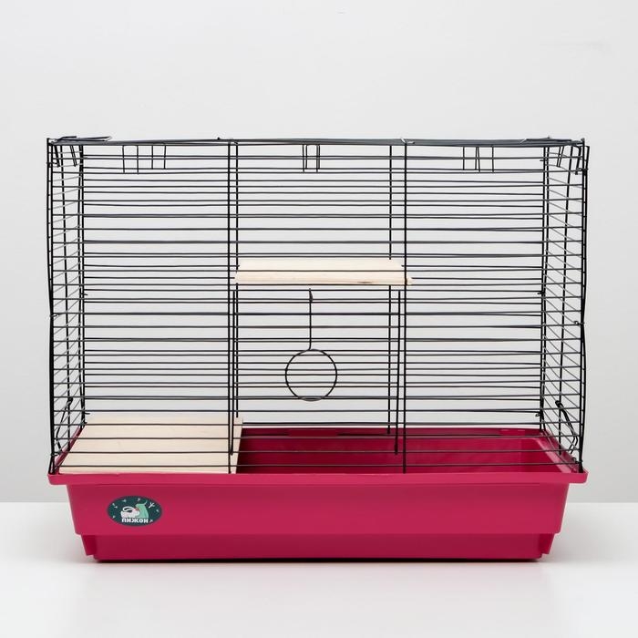 Клетка для шиншилл "Пижон" №8 с 2-я деревянными этажами, разборная, 58х40х48 см, малиновая