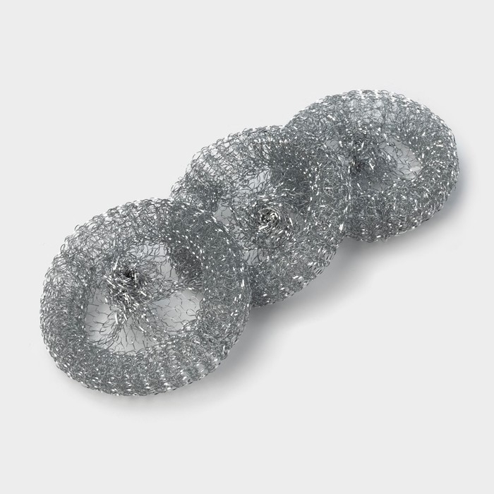 Губки для посуды Доляна, 3 шт, металлическая, 9&times;9&times;2 см