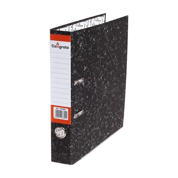 Папка-регистратор 50 мм, А4, Calligrata, эконом мрамор, нижний металлический кант, черная