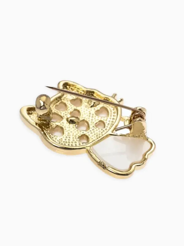 Брошь перламутровый "Котёнок", цвет белый в золоте