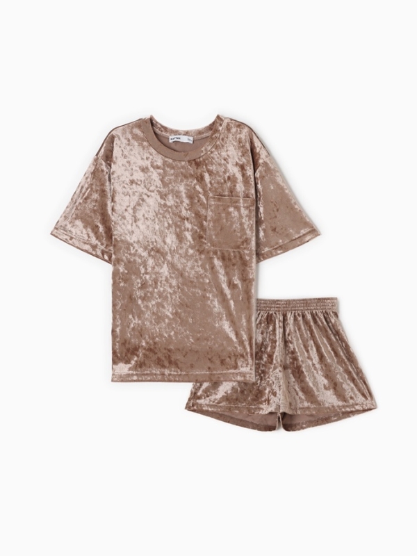 Комплект женский  (футболка и шорты) KAFTAN Velvet р. 40-42, кофейный