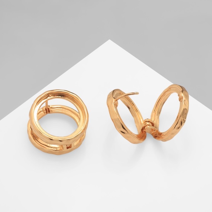 Серьги металл &laquo;Аккорд&raquo; два круга, цвет золото