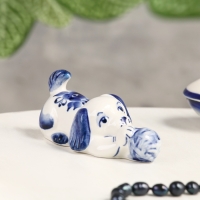 Сувенир "Щенок с клубком", 11 х 5 х 5 см, гжель, кобальт