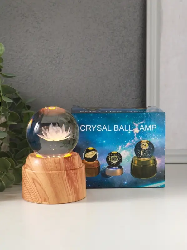 Сувенир стекло свет "Шар. Лотос" 6хLED шар d=6 см, крутится, USB 7х7х10 см